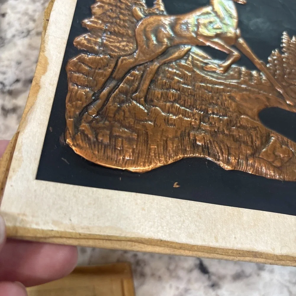 5 VINTAGE Embossed Hammered Copper Victorian Lady And Gentlemen Deer Unframed